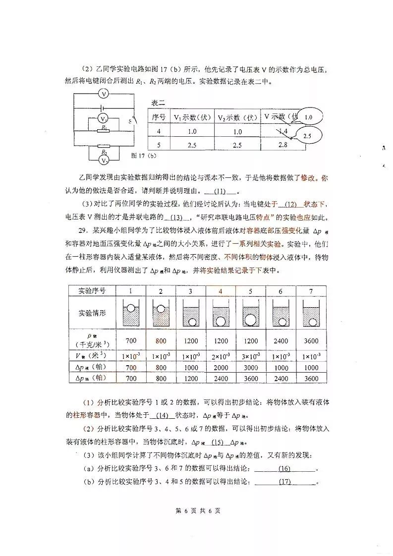 2019屆初三閔行一模物理卷解析