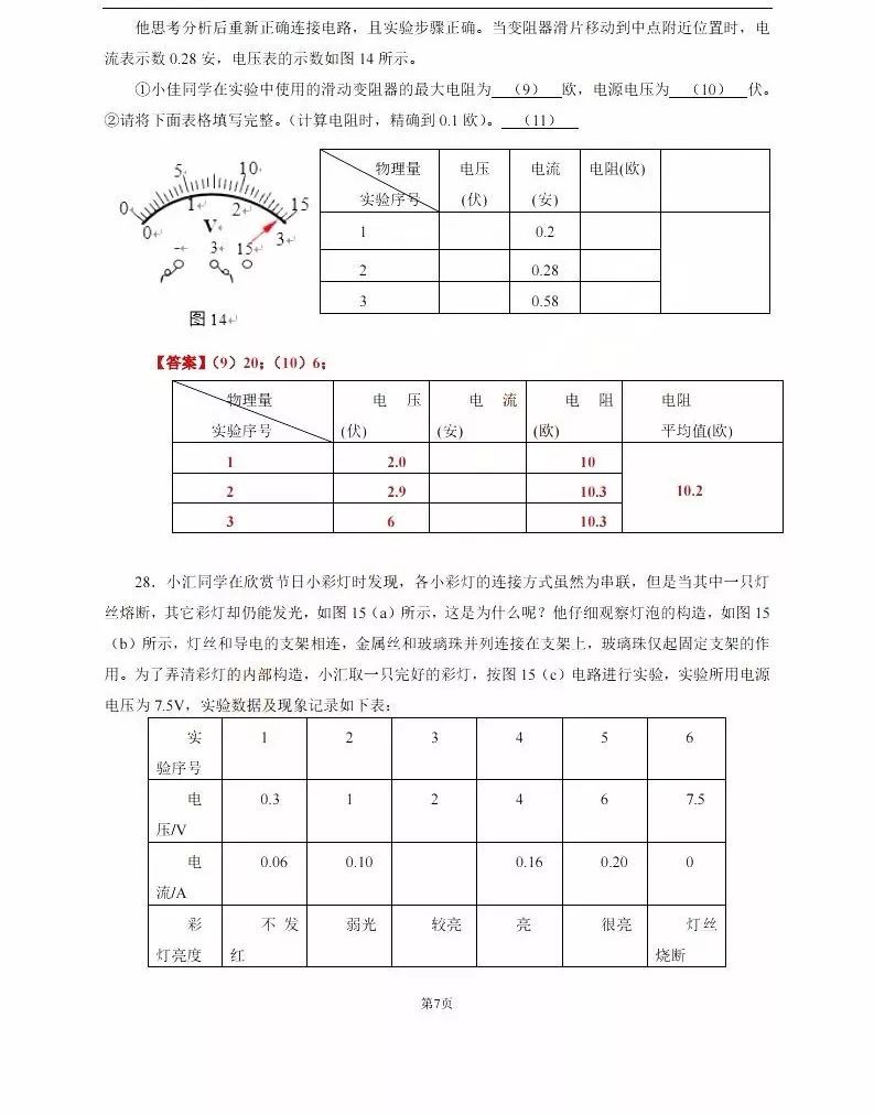 2019屆初三徐匯一模物理卷解析