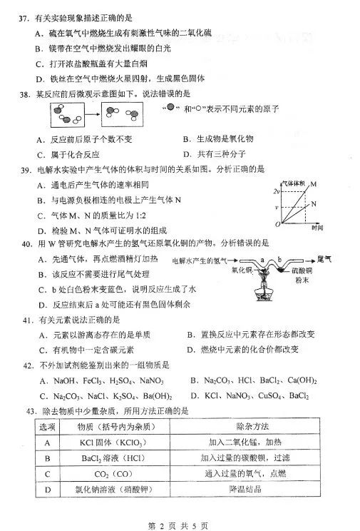 2019閔行區二模化學卷及答案
