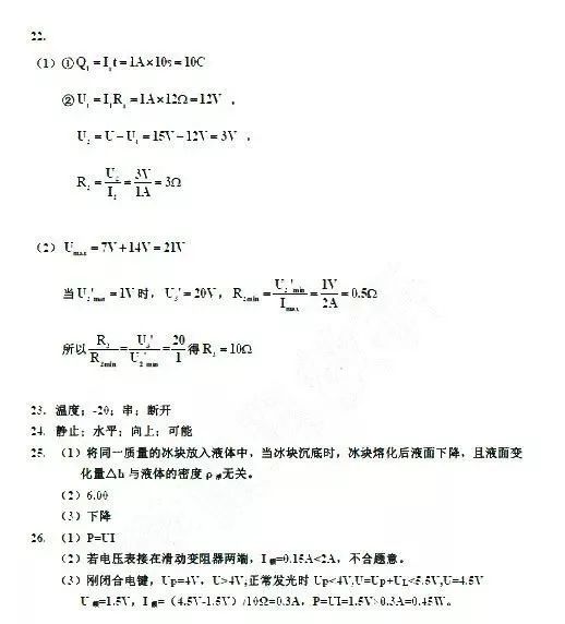 2019閔行區初三二模物理卷及答案